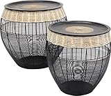 Kare Design Beistelltisch African Drums (2/Set), rundes, modernes Tischset, großer Beistelltisch, Kaffeetisch, Nachttisch, Schwarz -Braun (H/B/T) 42xØ40cm & 48xØ46cm