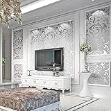 Cikonielf Moderne Minimalistische Vliestapete 3D mit Barock Muster Tapetenrolle für Wohnzimmer Schlafzimmer, 10m Silber