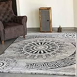 VIMODA Teppich Wohnzimmer Modern Klassisch Sehr dicht Gewebt Meliert Medallion Ornament Muster in Grau Schwarz, Fussbodenheizung geeignet Edel Optik - Top Qualität, Maße:160 x 230 cm