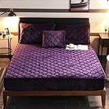 Fits Mattress Perfectly,Mattress Topper,Thick Quilted Mattress Protection Cover, Non Slip Embroidered Fitted Sheet for Single Double Bed Queen SuperKing,deep Purple,55inchx79inch(3pcs)