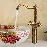 TentHome Retro Bad Armatur Wasserfall Antikes Messing Mischbatterie Wasserhahn Zweihebelmisch Waschbecken Waschbeckenarmatur Waschtischarmatur Waschtischbatterie (F)