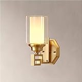 Wandleuchte komplett aus Kupfer, chinesische Wandleuchte, moderne Wohnzimmer-Wandleuchte, E27, Innenbeleuchtung, einfache Treppe, Gang-Wandleuchte mit Glaslampenschirm, Wand-Nachttisch-Deko-Lampe