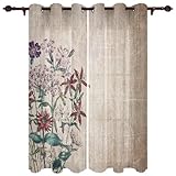 YTITILUCK Retro-Blumen-Holzmaserung-Fenstervorhänge, Küche, Schlafzimmer, Dekoration, Vorhänge, Heimdekoration, Vorhänge für Wohnzimmer, 2 x H138 x B132 cm