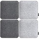 DuneDesign 4 Filz Sitzkissen Eckig 35x35x3cm Stuhlkissen Set Sitzauflage Weich 2-farbig Grau