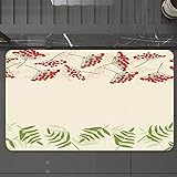 Badematte rutschfest waschbar Badvorleger,Eberesche, grafisches Bordürendesign, Beeren, Eberesche, botanische Natur, dekorativ,,weich Mikrofaser saugstark Badteppich für Badezimmer Badewanne, 40x60 cm