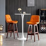 Barhocker Barstuhl Hochhocker aus Gummiholz ​​mit Rückenlehne, doppelschichtiger Sitzfläche und verbreiterter Fußstütze, Barhocker an der Theke im Restaurant, braunes Gestell (Größe: 71 cm,