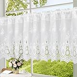 USbelff Kurzgardinen im Landhausstil, Vintage & Retro Landhausgardinen Privatsphäre Fenstervorhang, Baumwolle & Leinen Gardinen, 40cm x 145cm, Bistrogardine für Fenster