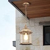 HWSY Antike rustikale Bronze-Außenwasserdichte Hängelaterne, amerikanische Dorfkette, verstellbare Decken-Pendelleuchte, Aluminium-Glas, kreativer Pavillon, Innenhof, Garten, Außen-Kronleuchter mit