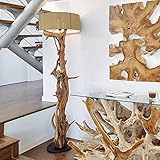 Möbel Bressmer Bluma Stehlampe Teakholz - 100% Handarbeit aus nachhaltigem Holz - Sockel 30cm Höhe 180cm - Treibholz Lampe Wohnzimmer inkl. Lampenschirm Hell-Braun