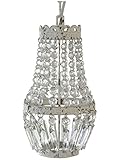 Clever-Deko Kleiner Kronleuchter mit nur Einer Glühbirne Shabby Lüster Kristallleuchter Hängelampe Antik Weiß Creme Lampe Kristalle Vintage