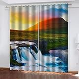 3D Sonnenaufgang-Wasserfall-Landschaft Muster Schallschutz Vorhang 2Er Set Ösen Für Schlafzimmer Kinderzimmer, Gardinen Wohnzimmer Modern, Thermo Vorhänge Blickdicht Fensterdekoration 264X240cm (BxH)