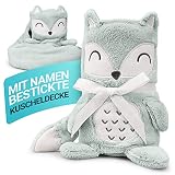Babykajo Babydecke mit Namen Bestickt – 2in1 Kuscheldecke Wird zusammengerollt zum Kuscheltier – Perfektes Baby Geschenk zur Geburt für Jungen und Mädchen! Babydecke personalisiert.