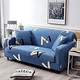 KUNOVO 2 Sitzer Blaue Linie Jacquard Couchbezüge Stretch Sofabezug Wasserdicht rutschfeste Spandex Sofahusse mit Anti-Rutsch-Schaumstoffe Creative Möbelschutz Sofabezüge