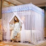 RIVILA Luxus-Spitzen-Moskitozelt mit Edelstahlhalterung, quadratisch, Princess Palace-Moskitonetz für Bett, Königin, König, Himmelbett, Zelt, 150 x 200 cm, Bett 4