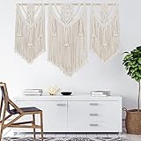 HOLAVIDA Makramee Wandbehang, Boho Chic Gewebter Wandteppich Quaste Seil Wanddeko Boho Schlafzimmer Wohnzimmer Galerie (110cm×80cm)