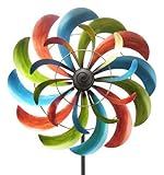 XL Windrad Garten - Rund & Bunt/Metall - Ø 60cm / Höhe: 230cm - Wetterfest - Hochwertige Qualität & Stabiler Standstab - Gartenstecker/Metallwindrad/Windräder - Gartenwindrad