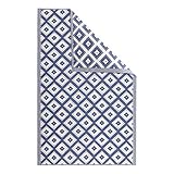 JEMIDI Outdoor Teppich 120x180cm groß - Terrassenteppich Balkonteppich Außenteppich - Balkon Teppich Garten Läufer Gartenteppich - Raute Muster Blau