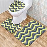 IUBBKI Badezimmermatte, rutschfeste Matte, gelb-blau-graue Chevrons, Badematten-Set, 3-teilig, saugfähig, rutschfest, Badematte, WC-Vorleger, Badteppich für Badezimmer, Schlafzimmer, Küche