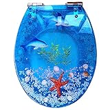 WC Sitz Toilettendeckel Ocean-Serie - Klodeckel Deckel transparent - Wc sitz mit Absenkautomatik - Polyresin Toilettensitz 42 x 36 cm - Klobrille einfache Montage,A