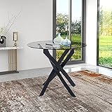 GOLDFAN Esstisch Rund Glas Moderner Küchentisch Design Glastisch Esszimmertische Klein für Esszimmer Wohnzimmer 2-4 Personen, Schwarz 90cm