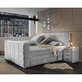 Lomadox Boxspringbett 180x200 cm elektrisch verstellbar mit 2 Nachttischen | Doppelbett mit Nachtschränken in grau mit Härtegrad H2