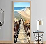 3D Innentür Türposter Türtapete Türaufkleber Einfache Holzleiter Strand Meerblick 77 X 200 Cm Selbstklebend Türfolie Poster Tapete Wandtattoo Tür Wandbild Aufkleber Schlafzimmer Bad Büro Hause Deko
