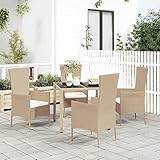 Yolola Rattan Essgruppe 4 Personen Rattan Gartenmöbel Set mit Kissen Sitzgarnitur Garten Essgruppe Beige Outdoor-Essgruppe Gartengruppe Gartengarnitur Balkongruppe Terassenmöbel Garten
