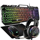 SPIRIT OF GAMER Pro-MKH5 Gaming Set 4 in 1 Gamer Tastatur RGB AZERTY Anti-Ghosting/Gamer Maus 7 Tasten RGB 6400 DPI/RGB Kopfhörer RGB/Rutschfestes Pad / PC PS4 PS5 Xbox One Mac