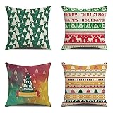 4er Set Weihnachtsbaum Kissenbezug 40x40cm Sofakissen Groß Kissenbezüge Leinen Deko Kissen Kissenhülle mit Unsichtbarem Reißverschluss Quadrat Kopfkissenbezug für Sofa Schlafzimmer Wohnzimmer J568