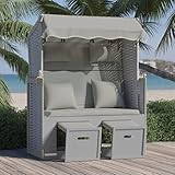 Hommdiy Strandkorb mit Kissen Poly Rattan und Massivholz Grau