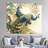 Wandteppich mit orientalischem Pfau auf Blumenbaum, Wandbehang (152,4 x 130,8 cm), Druck-Wandteppiche für Zuhause, Schlafzimmer, Wohnheim, Dekoration