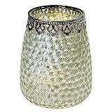 CHICCIE Windlicht Silber 15x20cm Glas/Metall - Kerzenhalter Dekoration Silberdeko