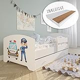 Kids Collective Kinderbett 160x80 cm mit Matratze und Schublade, Rausfallschutz & Lattenrost mit Polizei Motiv, Bett für Jungen und Mädchen, Polizei