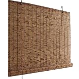 EMISOO Bambus Rollo Für Terrasse, Natur Holzrollo Raffrollo, Bambusrollo Sonnenschutz, Fenster Schilf Vorhang Sichtschutz Rollläden Mit Heber, Transluzent, 180x250cm (Size : 150x300cm)