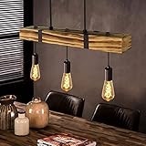 GBLY Pendelleuchte Esstisch aus Holz Vintage Hängelampe Retro Esszimmerlampe in 61CM Holzbalken - 3 x E27 max. 25W - Höhenverstellbar Industrial Pendellampe für Restaurant Bar Esszimmer Wohnzimmer