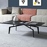 Moderner Couchtisch， Marmorplatte Rechteckiger Couchtisch Mitteltisch Mit Metallrahmen Für Wohnzimmer， 47 Zoll， Schwarz