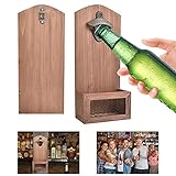 SCHYIDA Hölzerne Flaschenöffner Bierflaschenöffner Wandmontage Bieröffner Wand Vintage Holz Bier Öffner 30cm * 12cm * 7cm Bottle Opener mit Auffangbehälter Wand Flaschenöffner für Gartenzaun, Garage