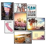 GREAT ART® Mood Poster Set Kalifornien | 6 stilvolle Moderne Wandbilder Collage Deko | 3X Din A2 und 3X Din A3 | USA Strand Hollywood City San Francisco Los Angeles | ohne Rahmen