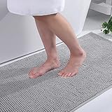 Homaxy Chenille Badezimmerteppich rutschfeste Badematte Waschbar Badteppich Weich Badvorleger Saugfähige Duschvorleger für Badezimmer - 60x90 cm, Hellgrau