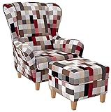 Supellex Ohrensessel »Sofia«, Design Patchwork, kariert, bunt gedeckt (Design-Nr.: 5107), wahlweise mit Hocker