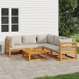 ZEYUAN 6-TLG. Garten-Lounge-Set mit Hellgrauen Kissen Massivholz, Gartenmöbel Set, Balkon Lounge, Garden Furniture, Balkonset, Loungegarnitur, Lounge Möbel, Sitzlounge Garten,