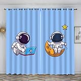 SJSXWQN Vorhang Blauer Astronaut Gardinen mit Ösen Vorhang Blickdicht Thermo Verdunklungsvorhänge Schiebegardinen für Schlafzimmer Wohnzimmer H 260 x B 140 cm 2er Set
