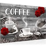 Runa Art Bild Kaffee Küche Modern Wandbilder - Made In Germany - Kaffeetasse Grau Rot Flur 027115c