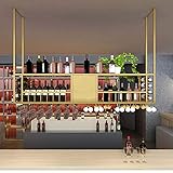 Weinregal zum Aufhängen mit Glashalter und Regal, 2-lagig, verstellbar, Eisen, Wandmontage, Deckendekoration, Flaschenregal für Bars, Restaurants, Küchen