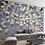 Yimesoy Kundenspezifisches Retro-Eisen-Goldenes Blatt 3D Moderne Fernsehwand-Kundenspezifisches Großes Wandbild-Grüne Tapete-Ausgangsdekor 430Cm(W)×300Cm(H)
