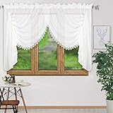 FKL DESIGN Home Deco Schöne Fertiggardine Fenstergardine Gardine aus Voile mit Faltenband Kräuselband Store Kurz Modern Fenster Weiß Gipüre LB-11 (150 x 400 cm)