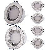 HCFEI LED Einbau-Strahler rund 6W Nickel gebürstet IP65 230V Bad Feuchtraum Außen 230V Spot 75 mm Einbau-Lampe (6er - Warmweiß)