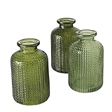 ReWu Vasen Deko 3er Set 3 Stück aus Glas in Flaschenform mit den Farben Grün, Dunkelgrün und Hellgrün