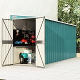 JUNZAI Wand-Geräteschuppen, Gartenhaus, Gerätehaus, Gartenhütte, Gartenschuppen, Fahrradgarage, Gartenhütte, Grün 118x382x178 cm Verzinkter Stahl