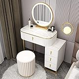 Make-up Schminktisch Kosmetiktisch mit 4 Schubladen mit Schiebetisch beweglicher Nachttisch Schminktisch mit Großer Schublade und Gepolstertem Hocker Geeignet für Familienschlafzimmer